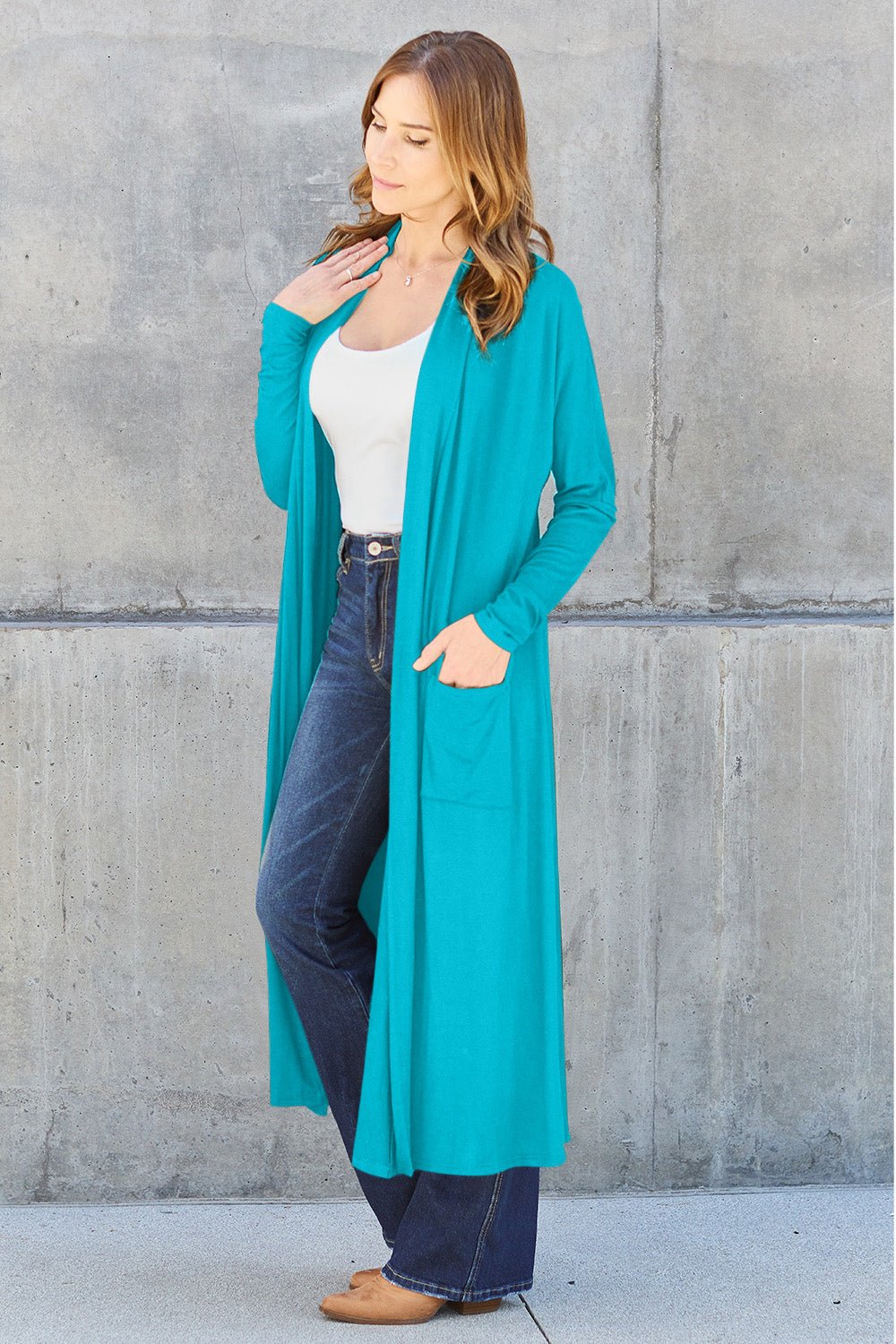 Basic Bae - Open Front Long Sleeve Duster Cardigan