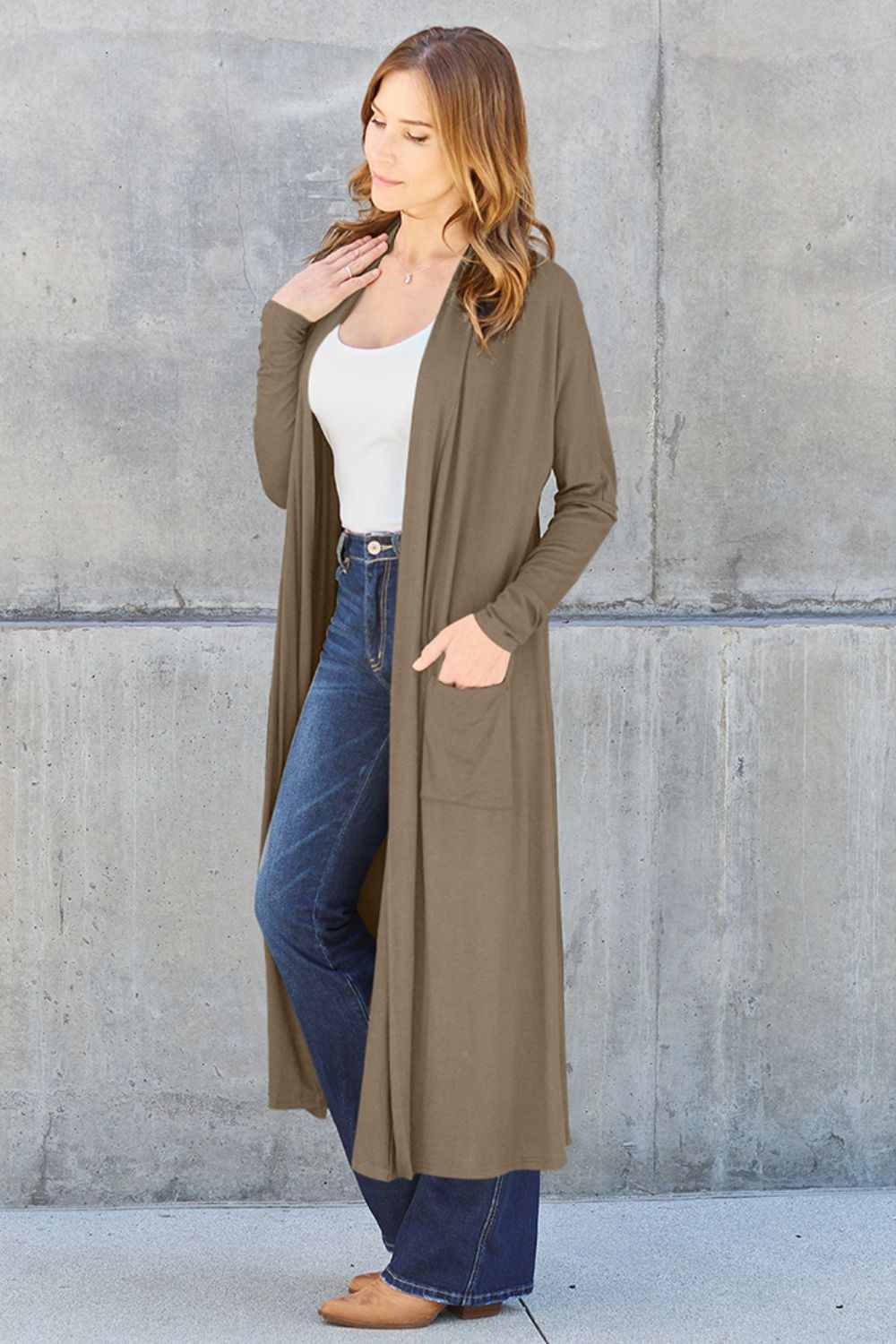 Basic Bae - Open Front Long Sleeve Duster Cardigan