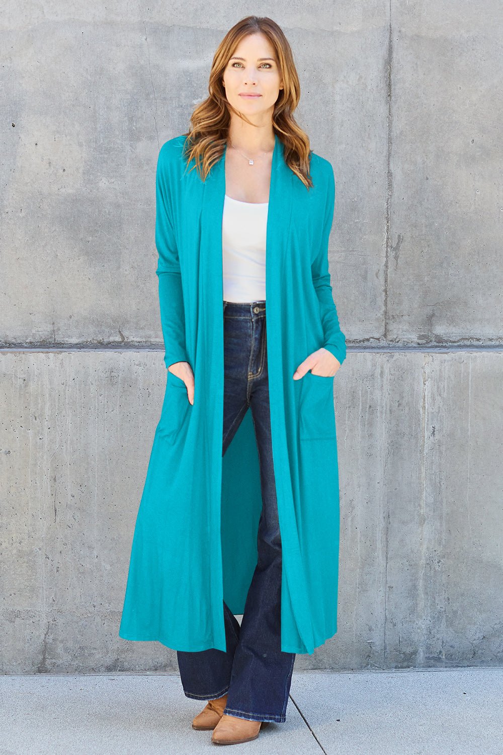 Basic Bae - Open Front Long Sleeve Duster Cardigan