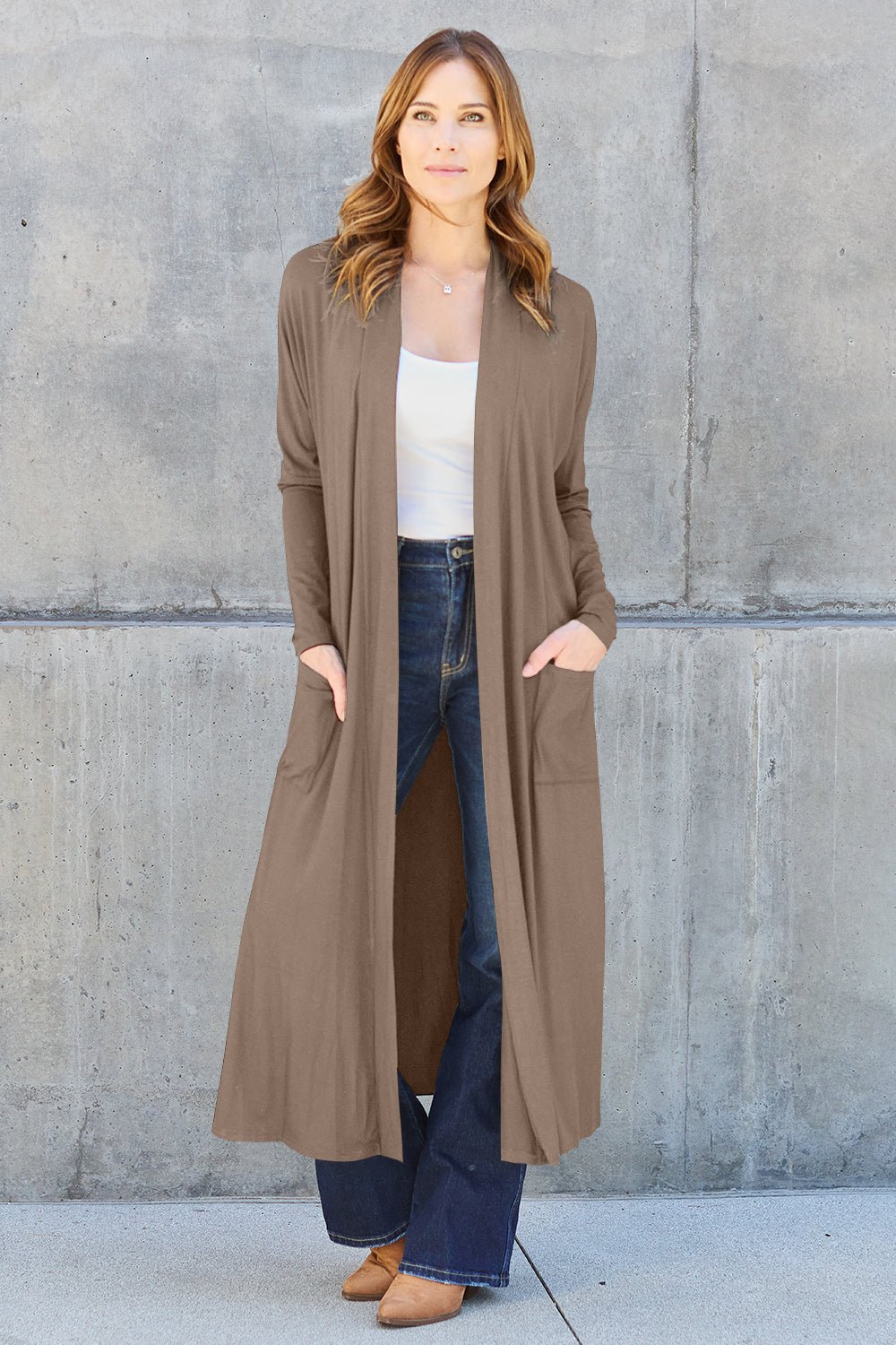 Basic Bae - Open Front Long Sleeve Duster Cardigan