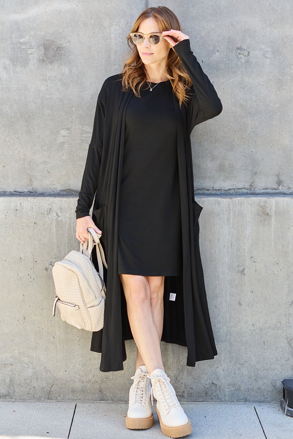 Basic Bae - Open Front Long Sleeve Duster Cardigan