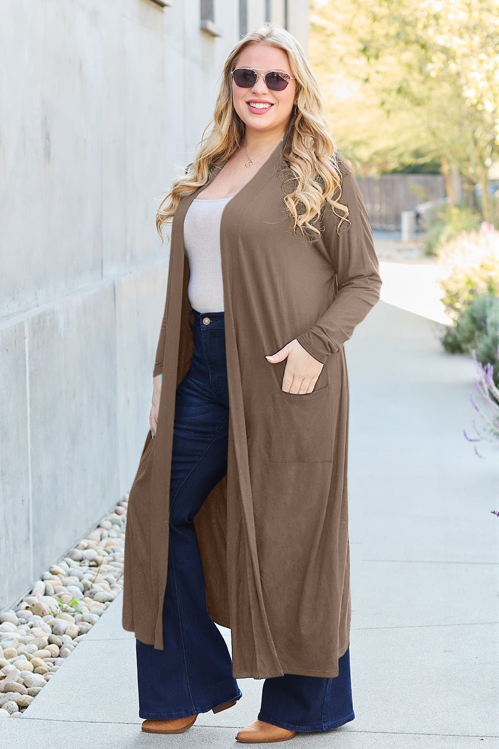 Basic Bae - Open Front Long Sleeve Duster Cardigan