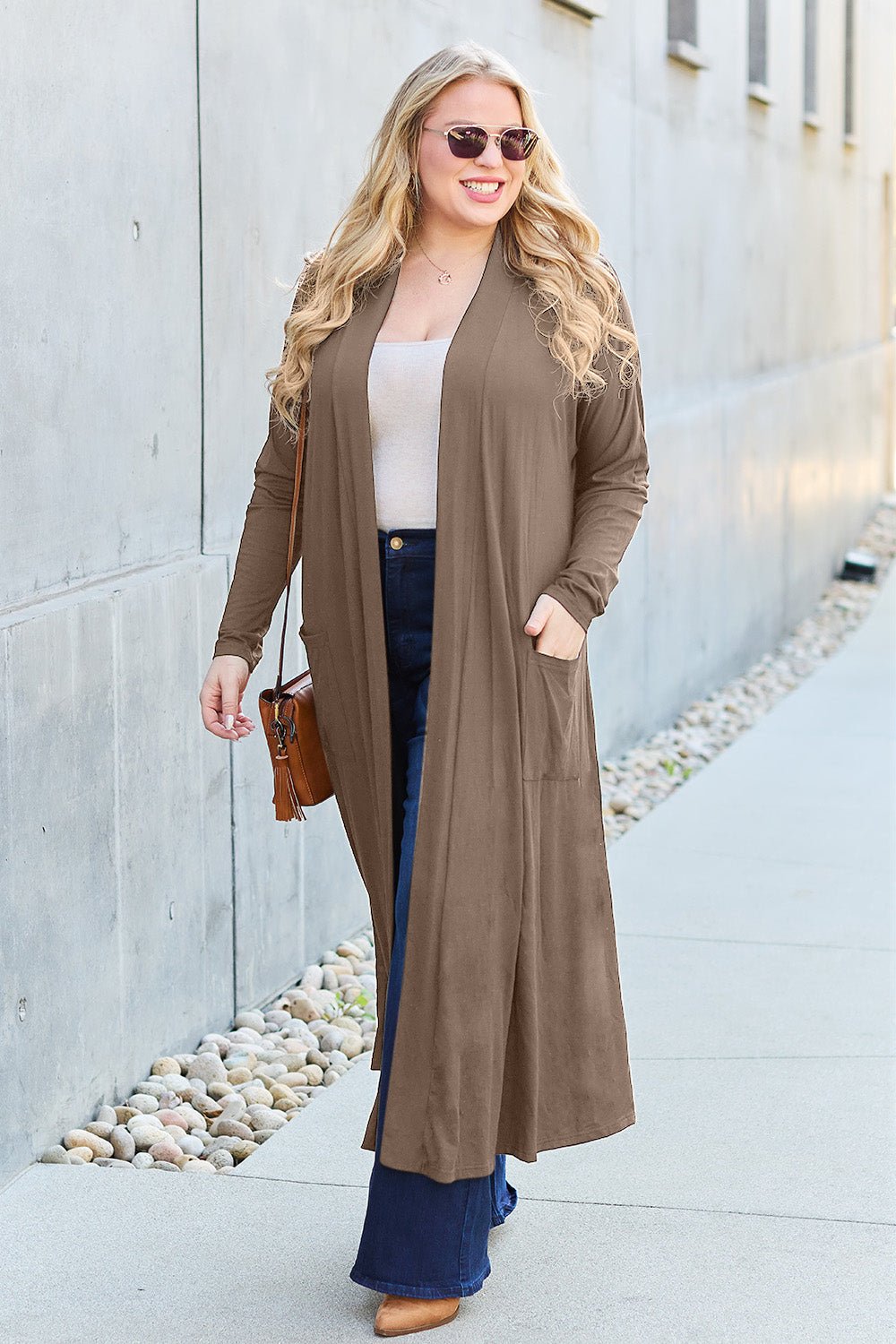 Basic Bae - Open Front Long Sleeve Duster Cardigan