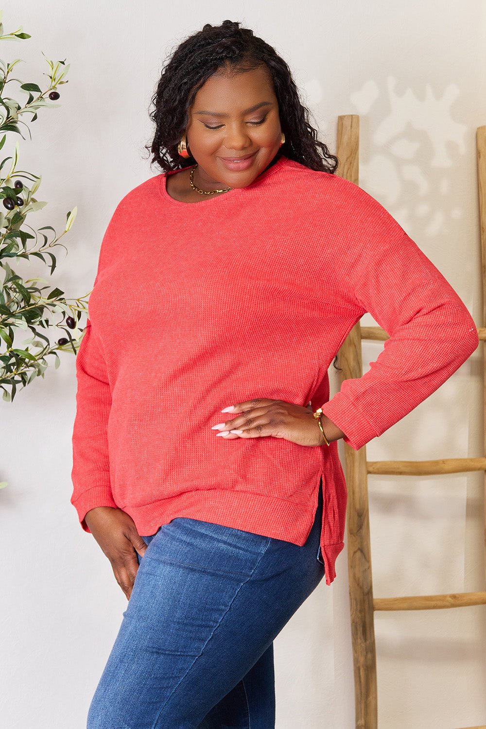 Basic Bae - Orange Drop Shoulder Tunic Sweatshirt