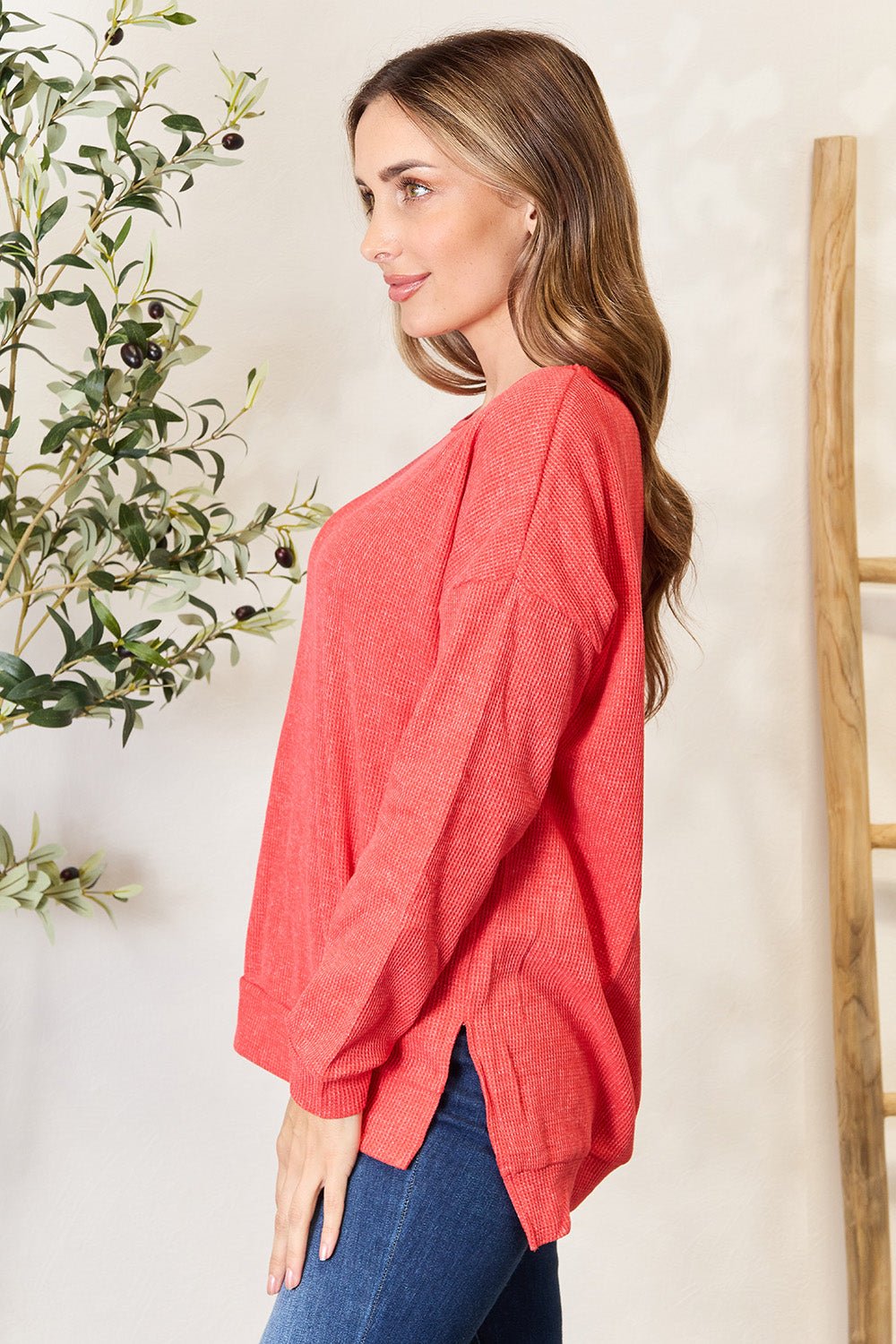 Basic Bae - Orange Drop Shoulder Tunic Sweatshirt