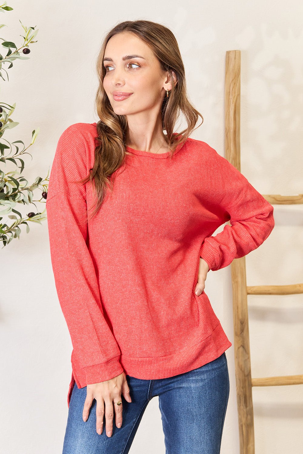 Basic Bae - Orange Drop Shoulder Tunic Sweatshirt