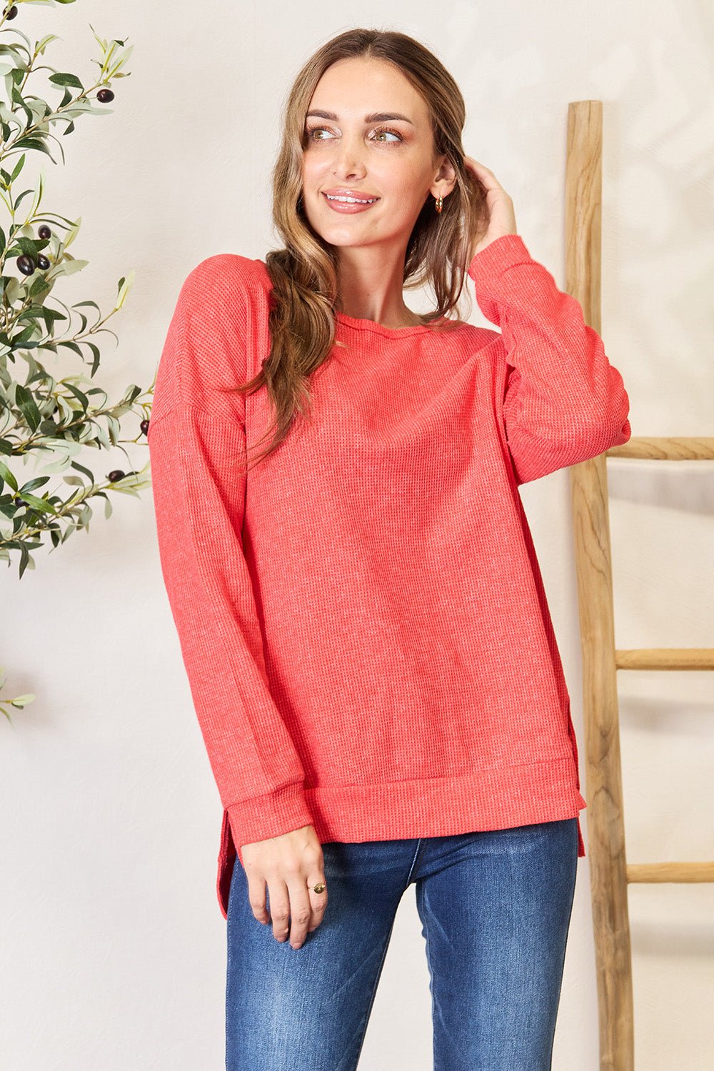 Basic Bae - Orange Drop Shoulder Tunic Sweatshirt