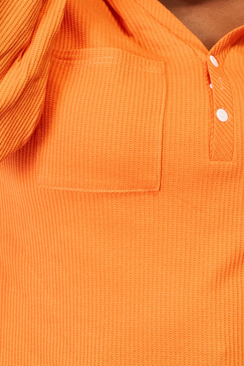 Basic Bae - Orange Half Buttoned Waffle Knit Tunic Hoodie