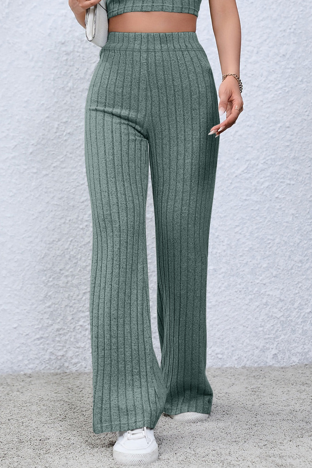 Basic Bae - Rib Knit High Waist Flare Pants