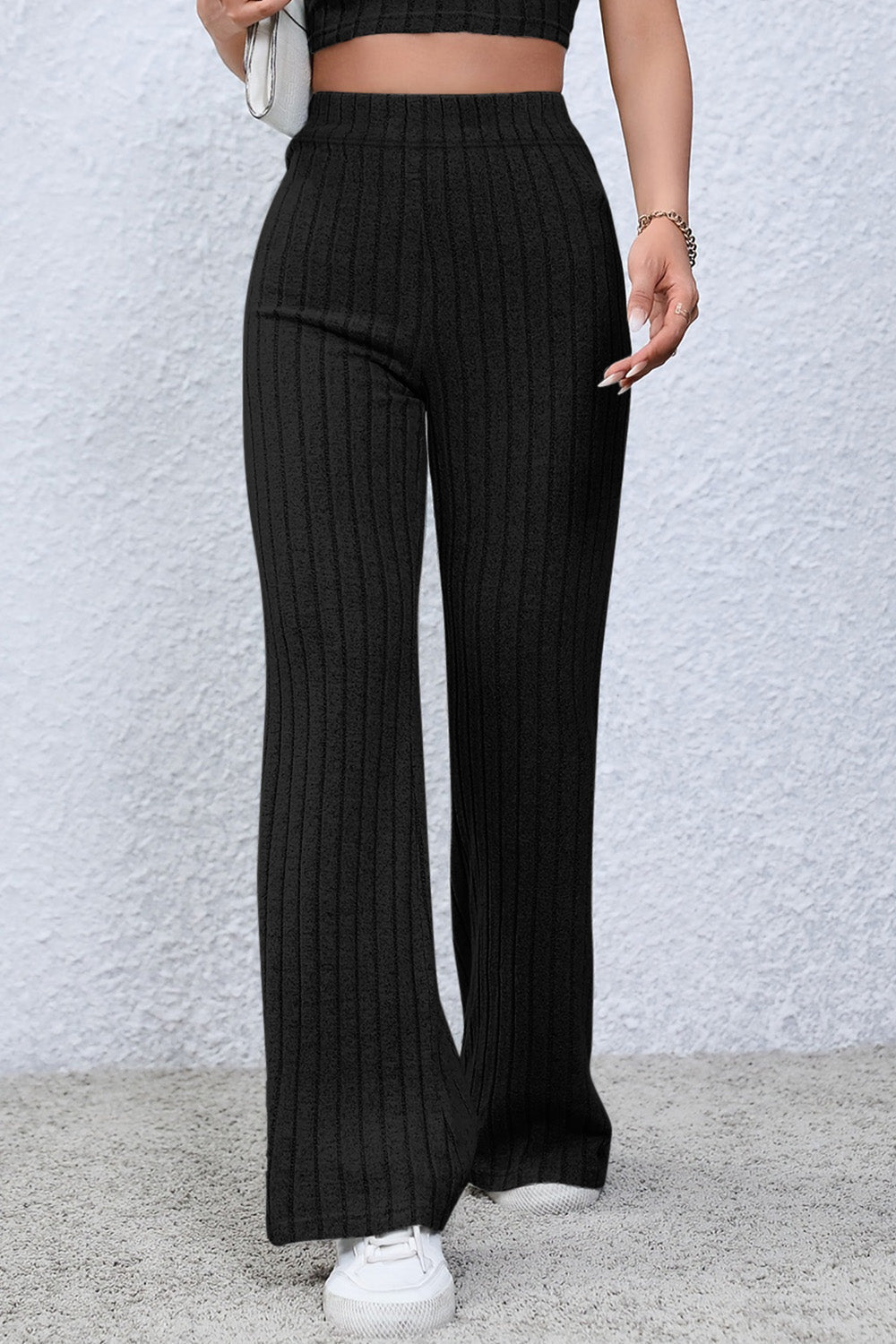 Basic Bae - Rib Knit High Waist Flare Pants