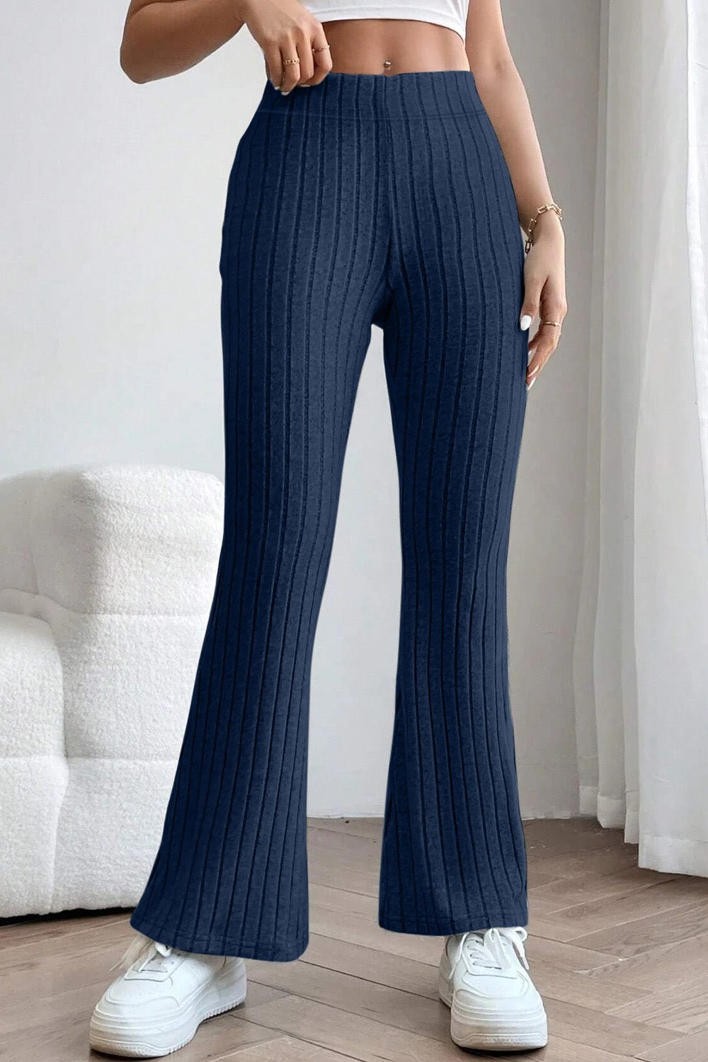 Basic Bae - Rib Knit High Waist Flare Pants