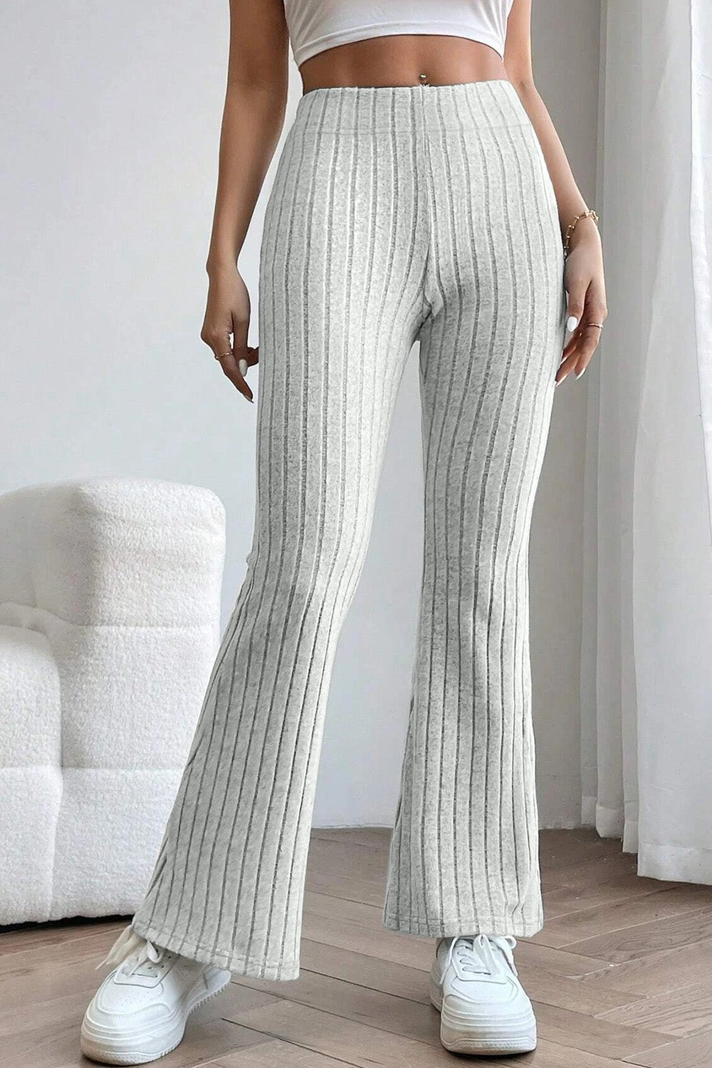 Basic Bae - Rib Knit High Waist Flare Pants