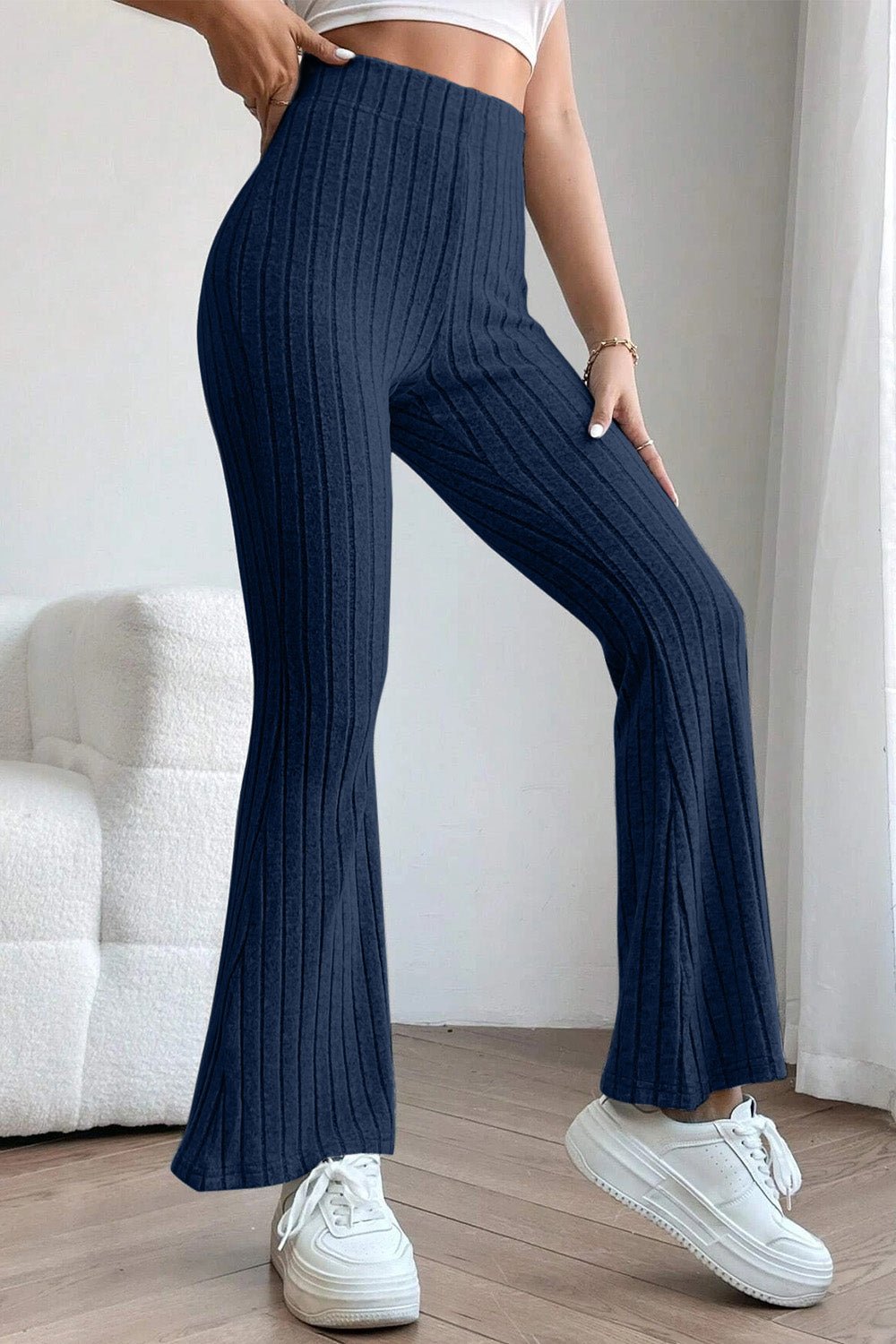 Basic Bae - Rib Knit High Waist Flare Pants