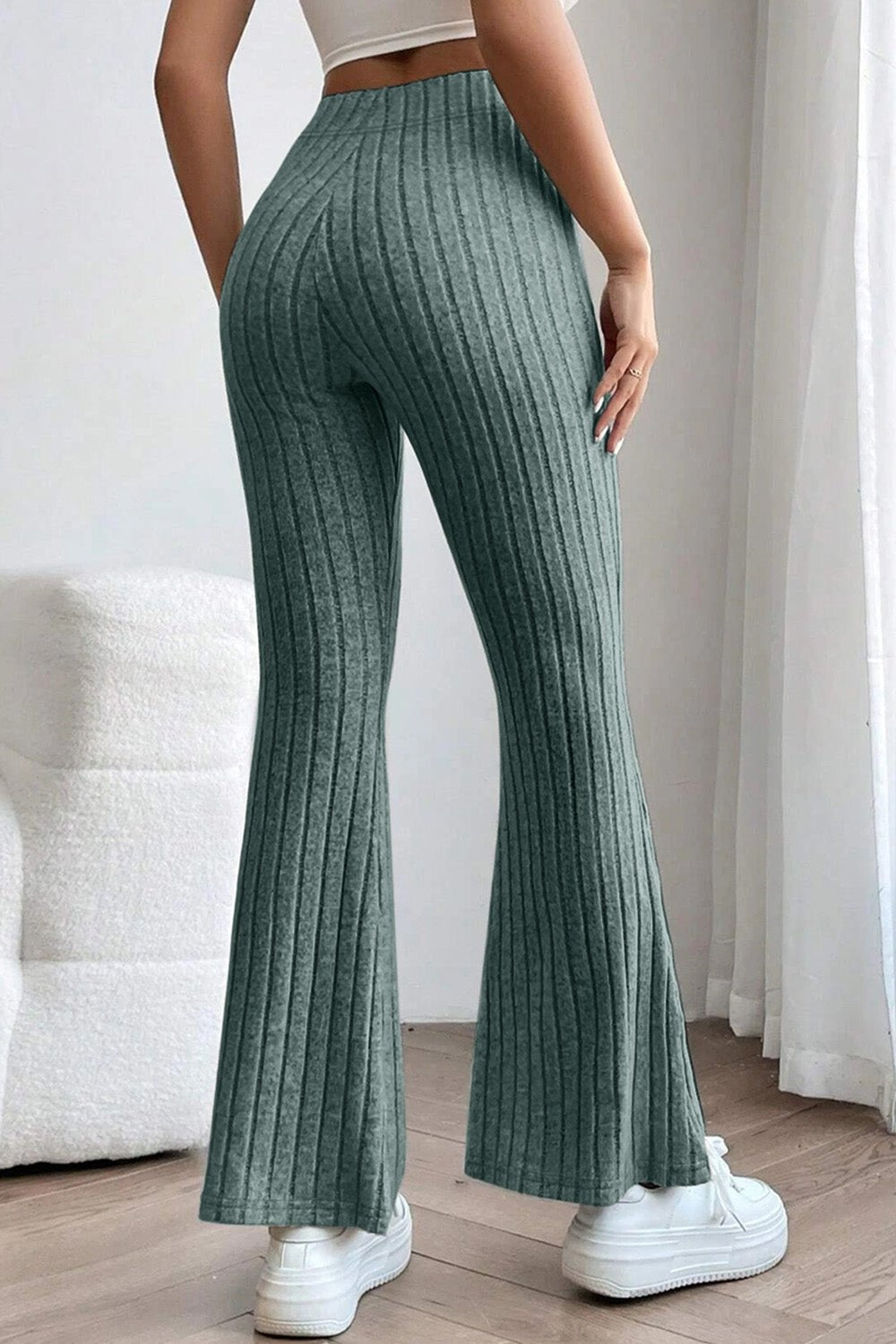 Basic Bae - Rib Knit High Waist Flare Pants