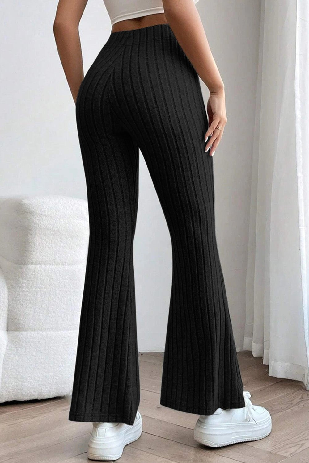 Basic Bae - Rib Knit High Waist Flare Pants