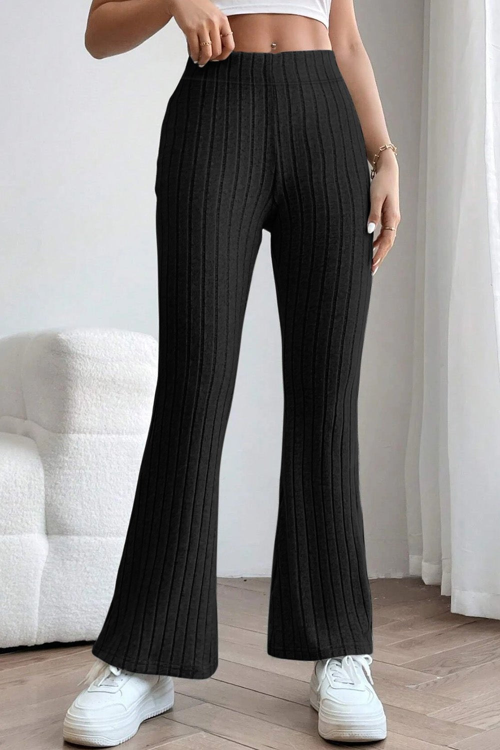 Basic Bae - Rib Knit High Waist Flare Pants