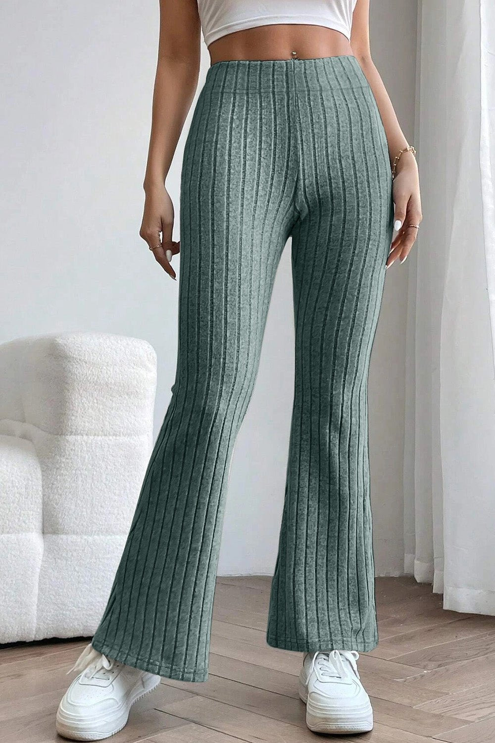 Basic Bae - Rib Knit High Waist Flare Pants