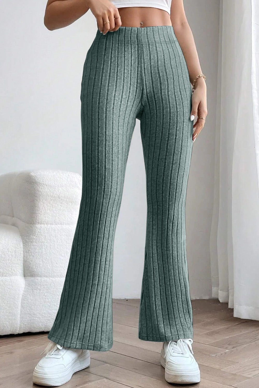 Basic Bae - Rib Knit High Waist Flare Pants