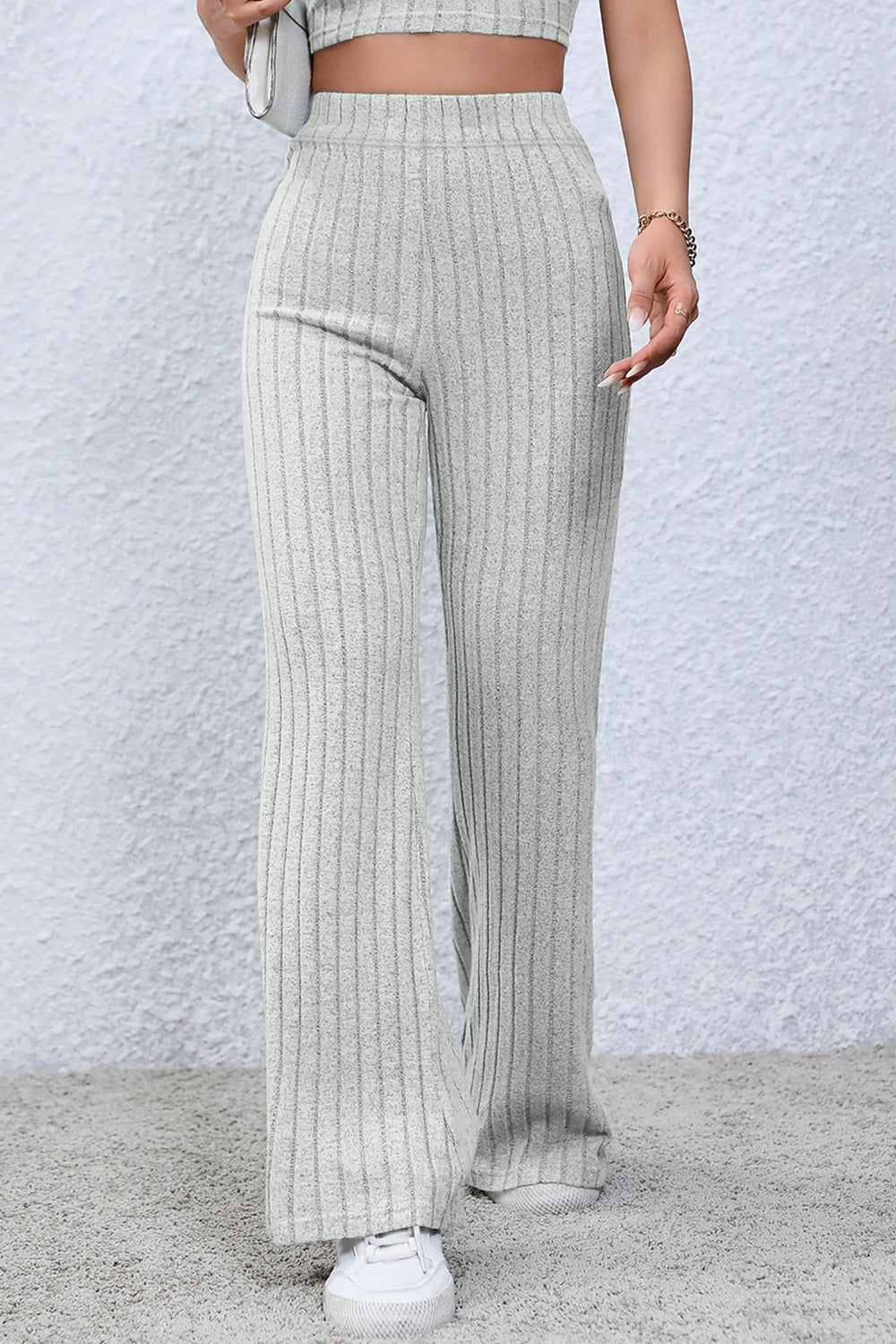 Basic Bae - Rib Knit High Waist Flare Pants