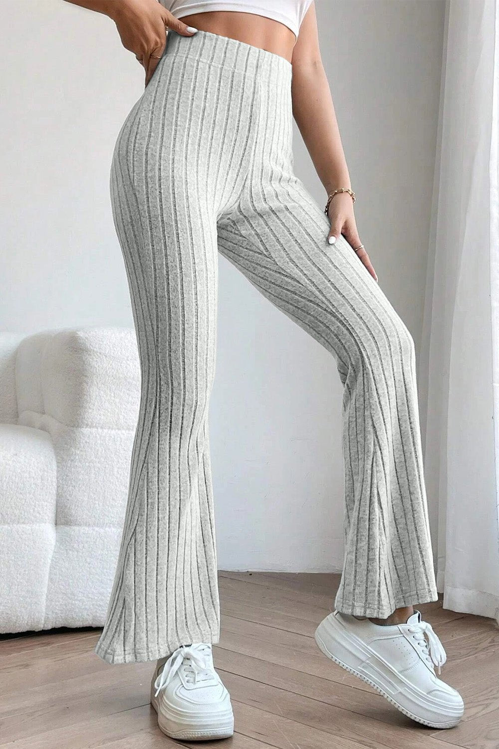 Basic Bae - Rib Knit High Waist Flare Pants