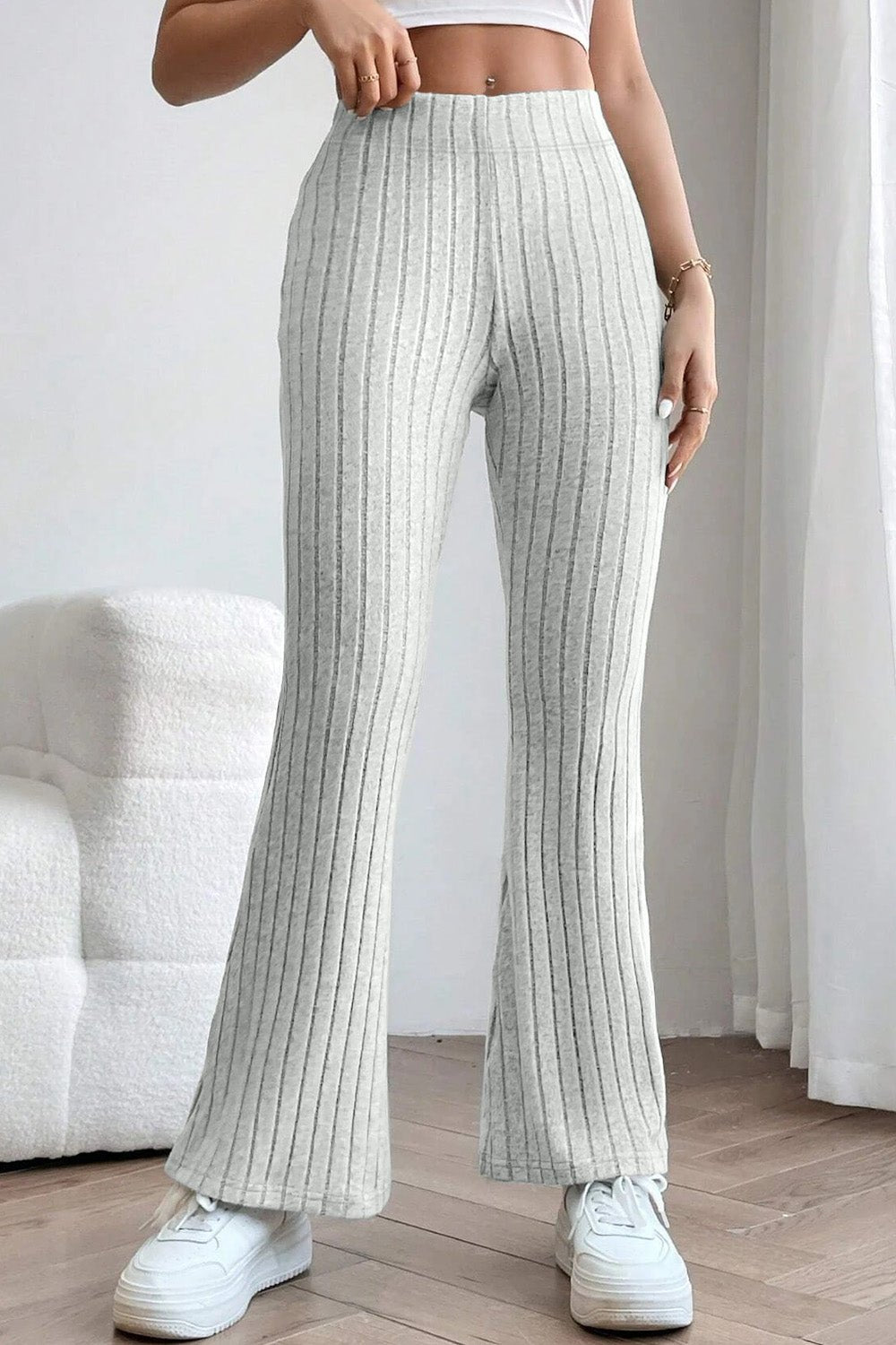 Basic Bae - Rib Knit High Waist Flare Pants