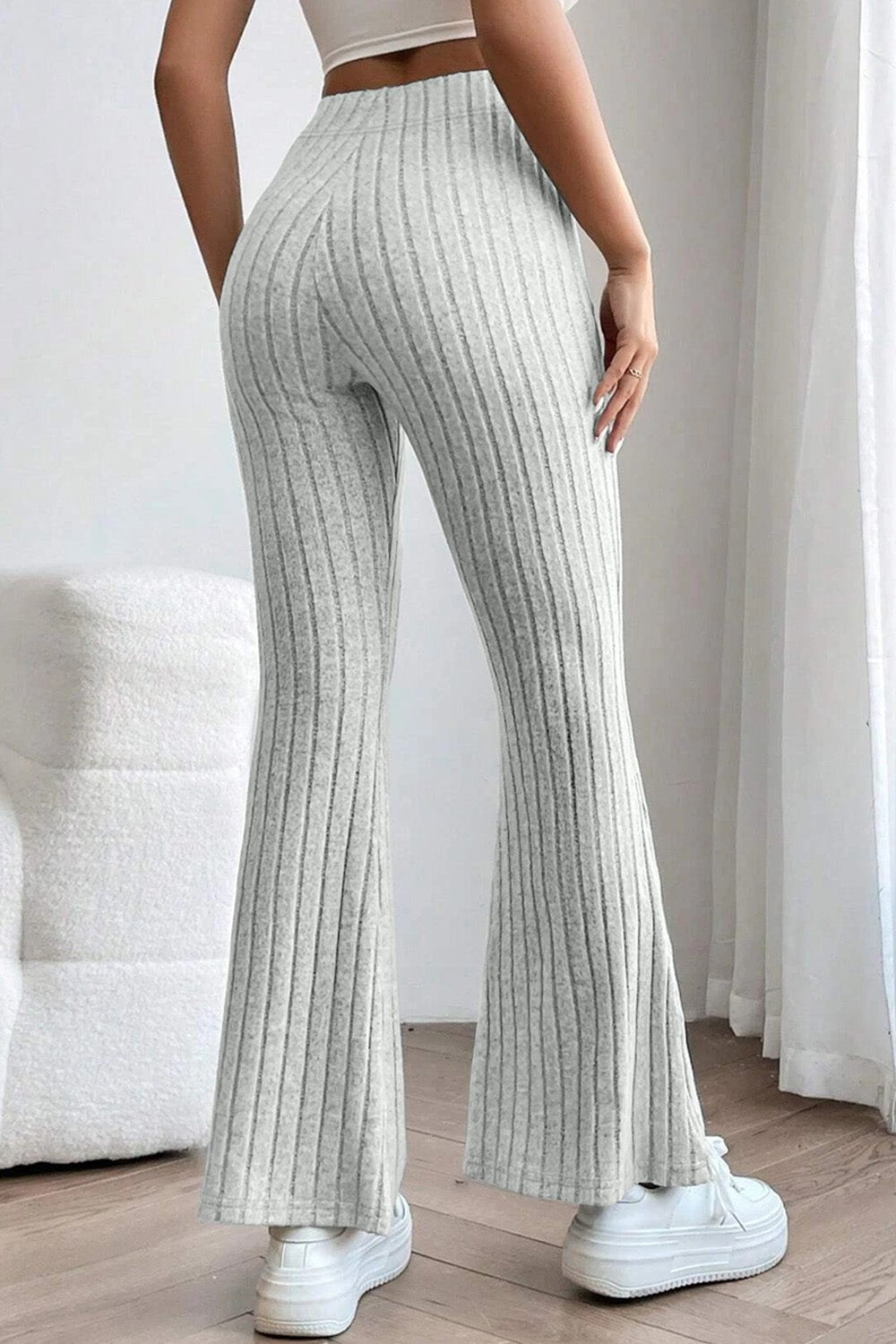 Basic Bae - Rib Knit High Waist Flare Pants