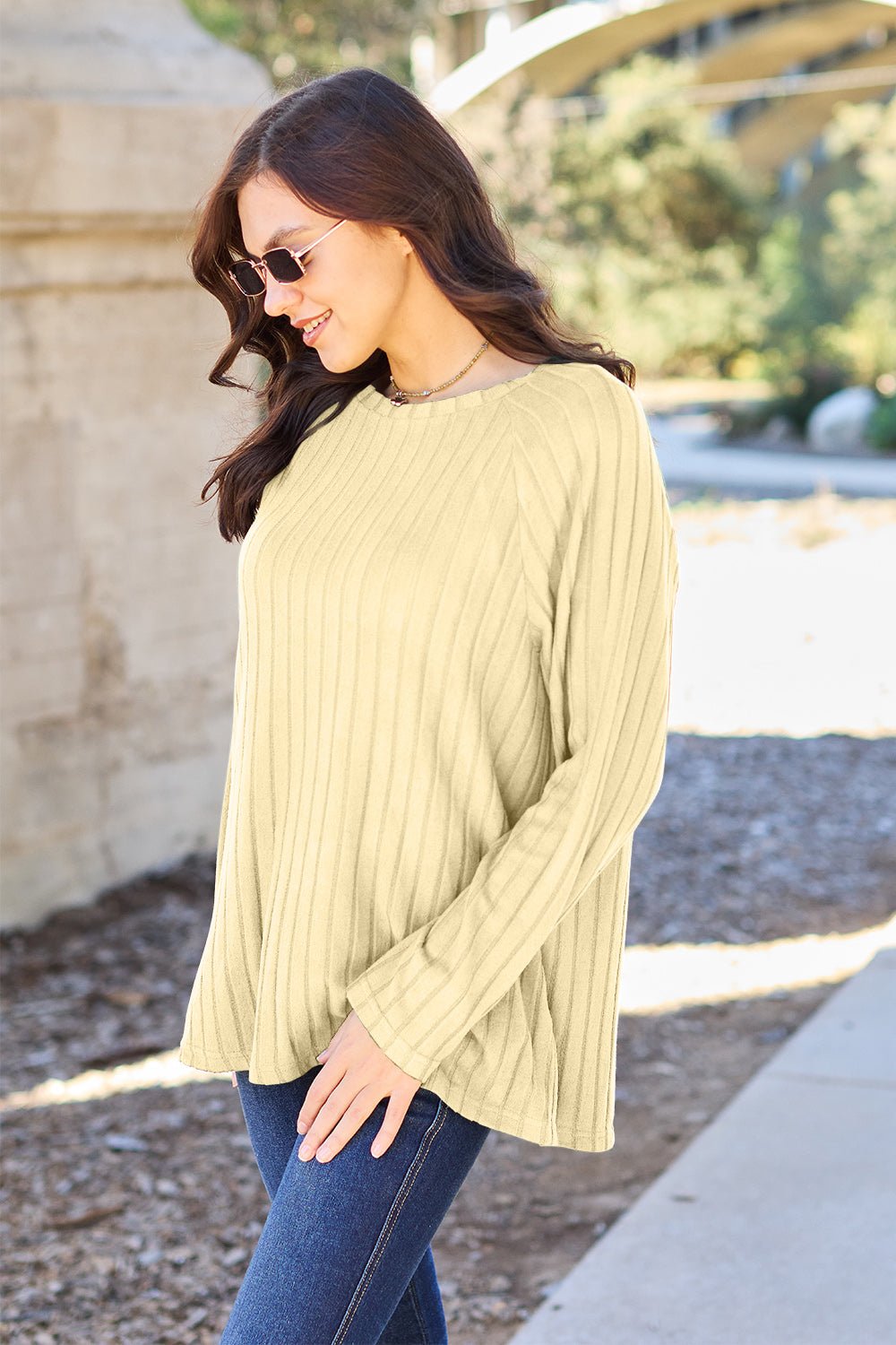 Basic Bae - Rib Knit Long Sleeve Knit Top