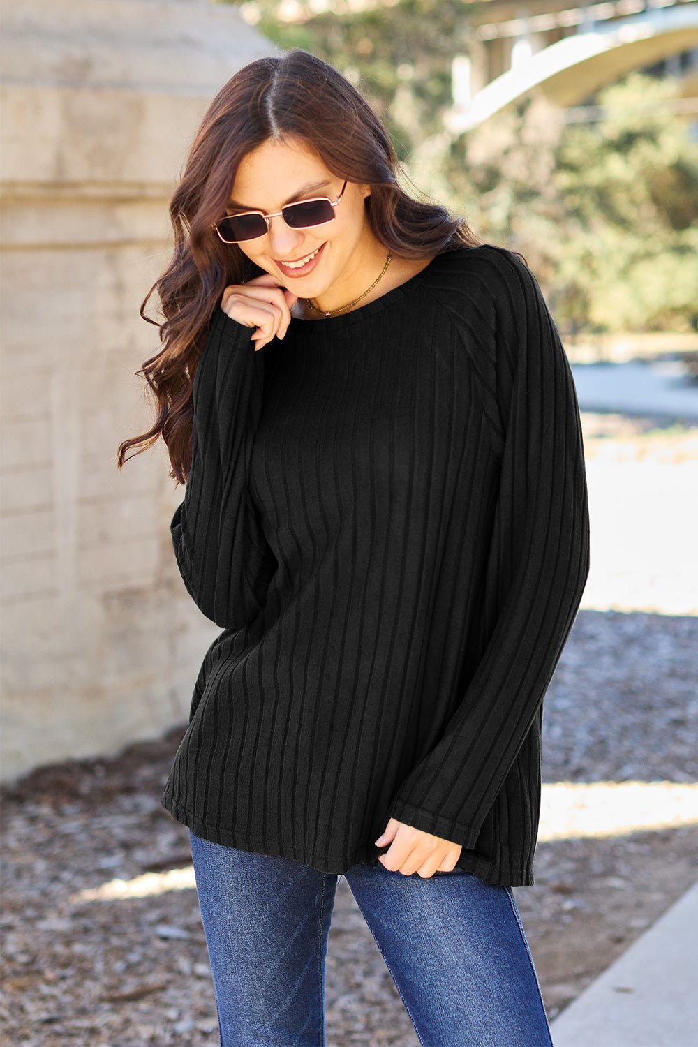 Basic Bae - Rib Knit Long Sleeve Knit Top