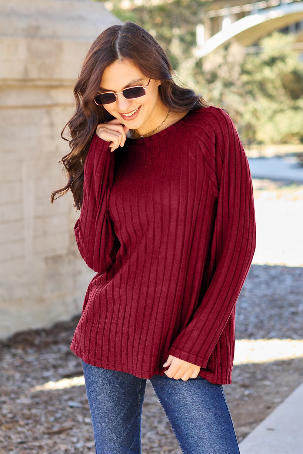 Basic Bae - Rib Knit Long Sleeve Knit Top