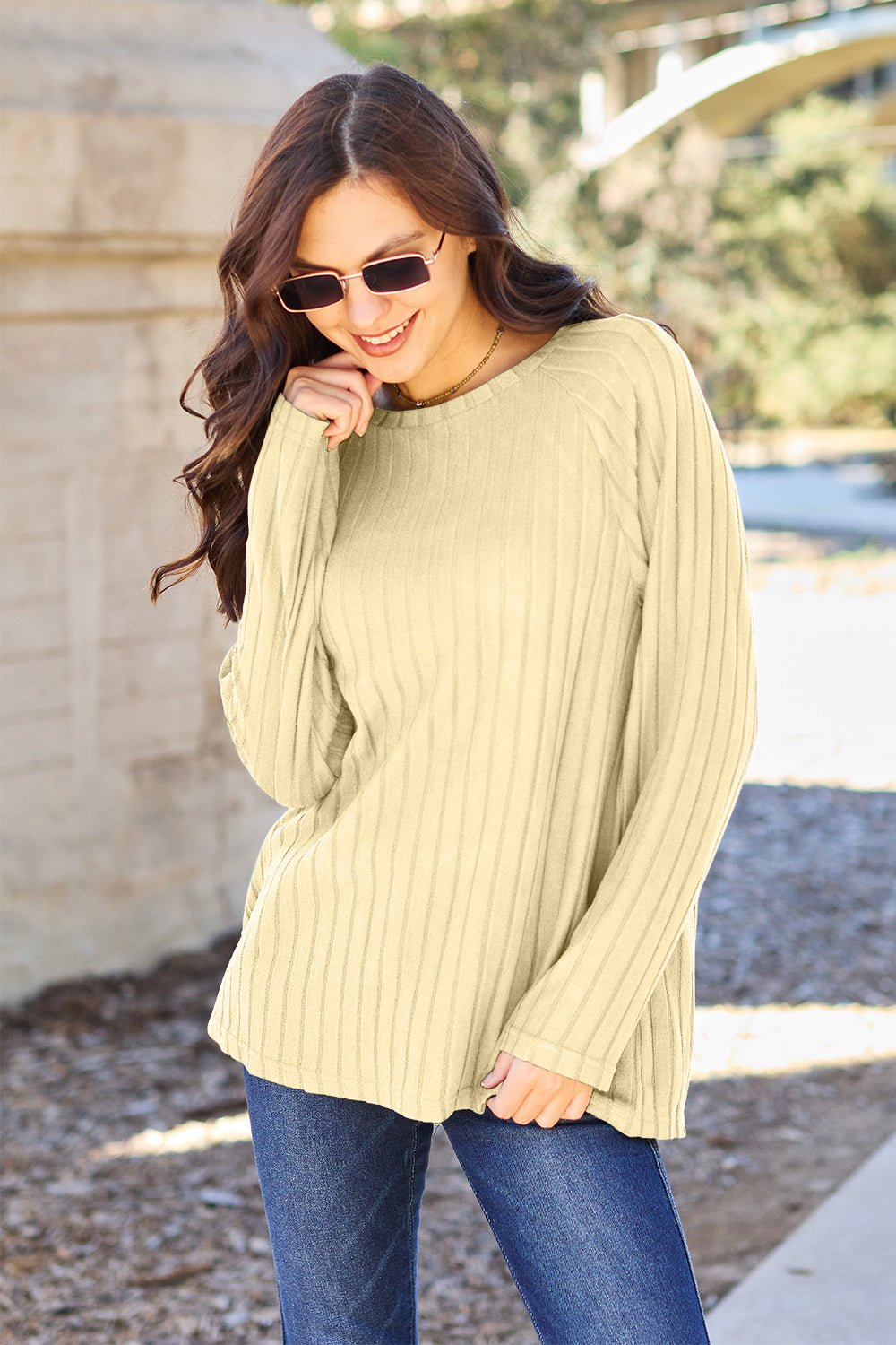 Basic Bae - Rib Knit Long Sleeve Knit Top