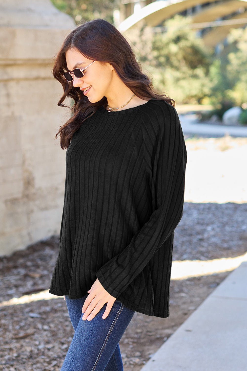 Basic Bae - Rib Knit Long Sleeve Knit Top