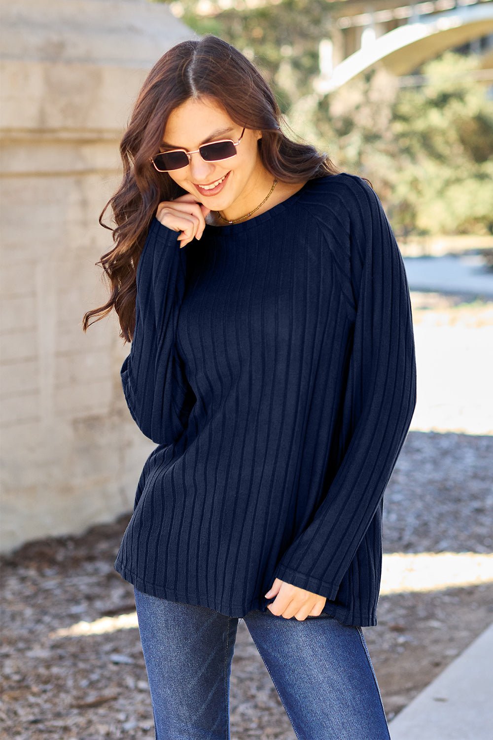 Basic Bae - Rib Knit Long Sleeve Knit Top