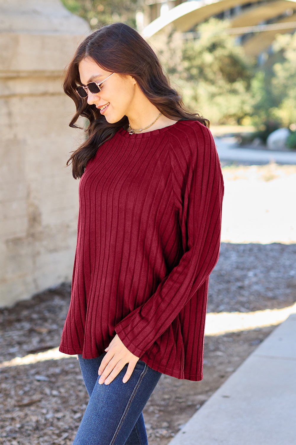 Basic Bae - Rib Knit Long Sleeve Knit Top