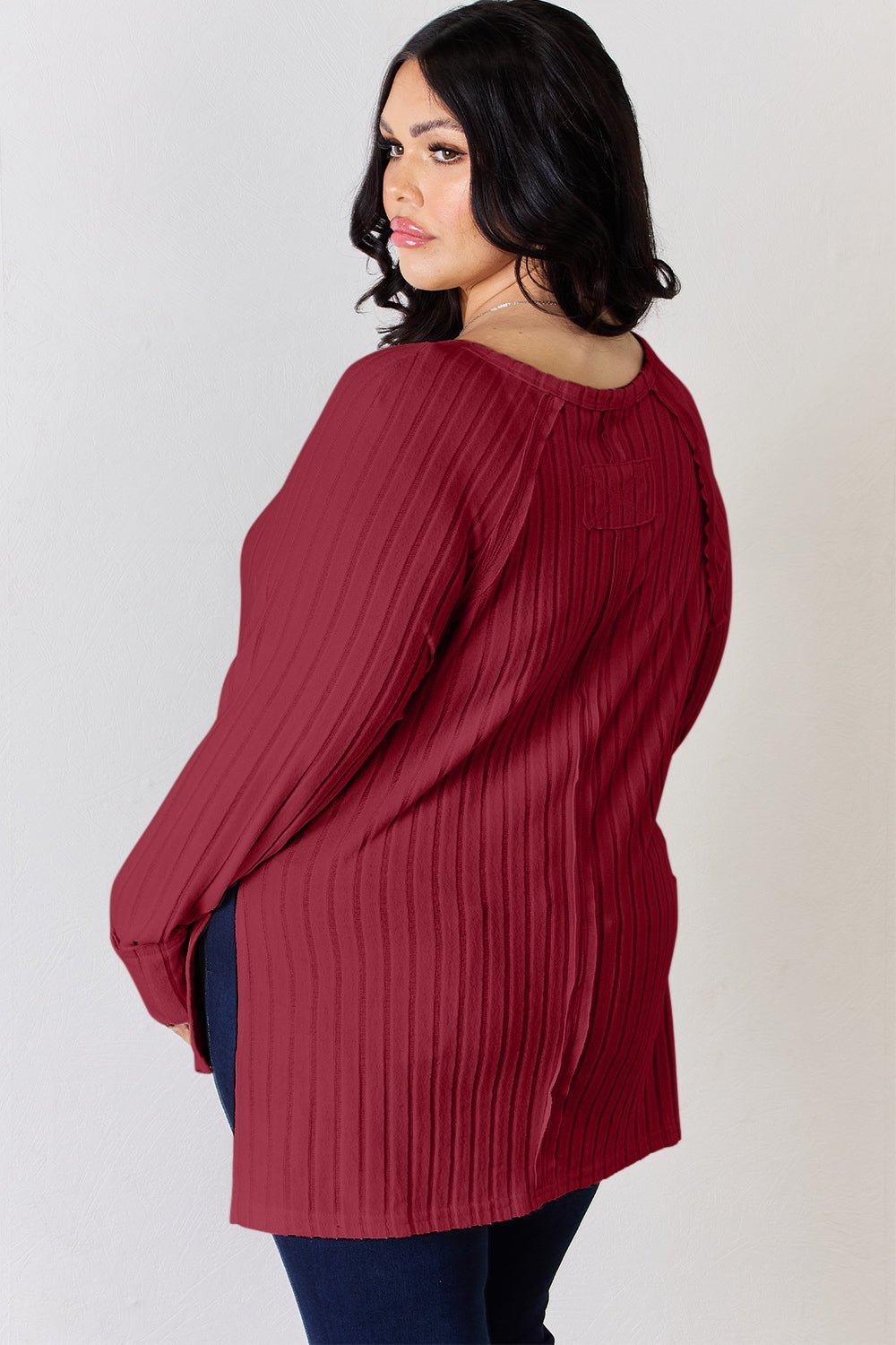 Basic Bae - Rib Knit Long Sleeve Tunic T-Shirt