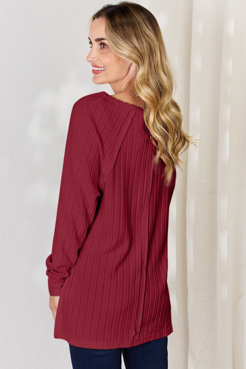 Basic Bae - Rib Knit Long Sleeve Tunic T-Shirt