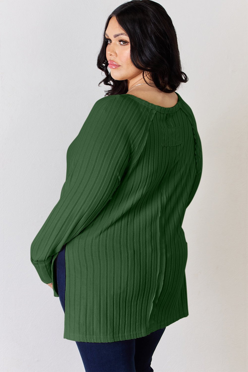 Basic Bae - Rib Knit Long Sleeve Tunic T-Shirt