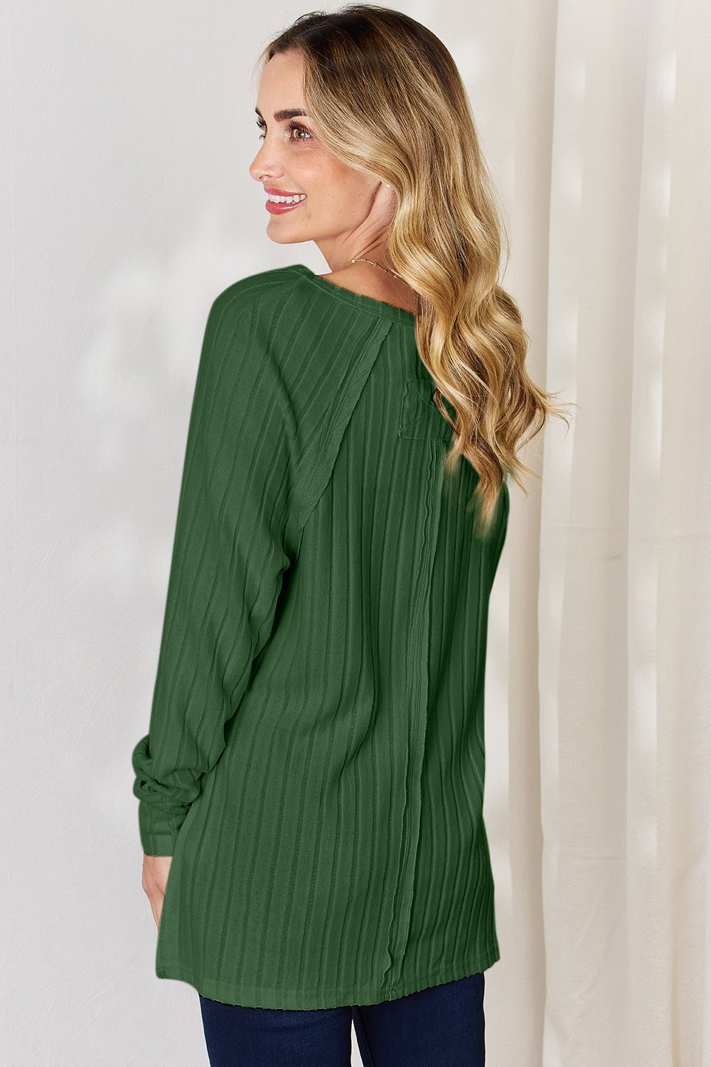 Basic Bae - Rib Knit Long Sleeve Tunic T-Shirt