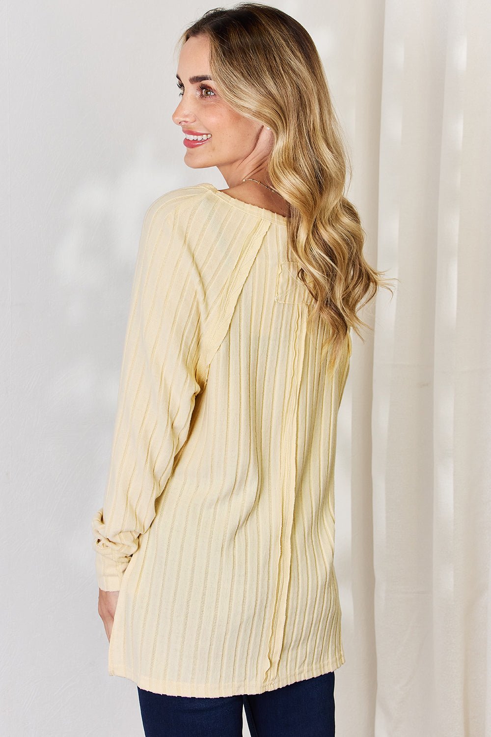 Basic Bae - Rib Knit Long Sleeve Tunic T-Shirt