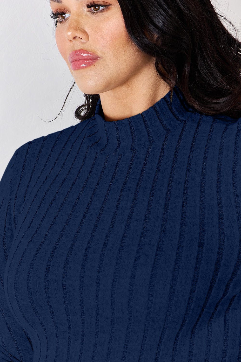 Basic Bae - Rib Knit Mock Neck Long Sleeve T-Shirt