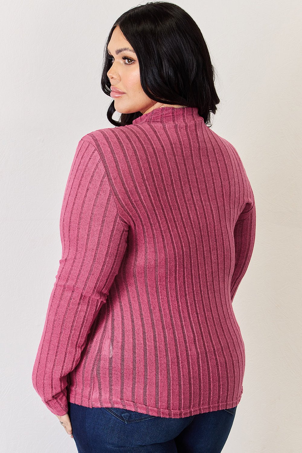 Basic Bae - Rib Knit Mock Neck Long Sleeve T-Shirt