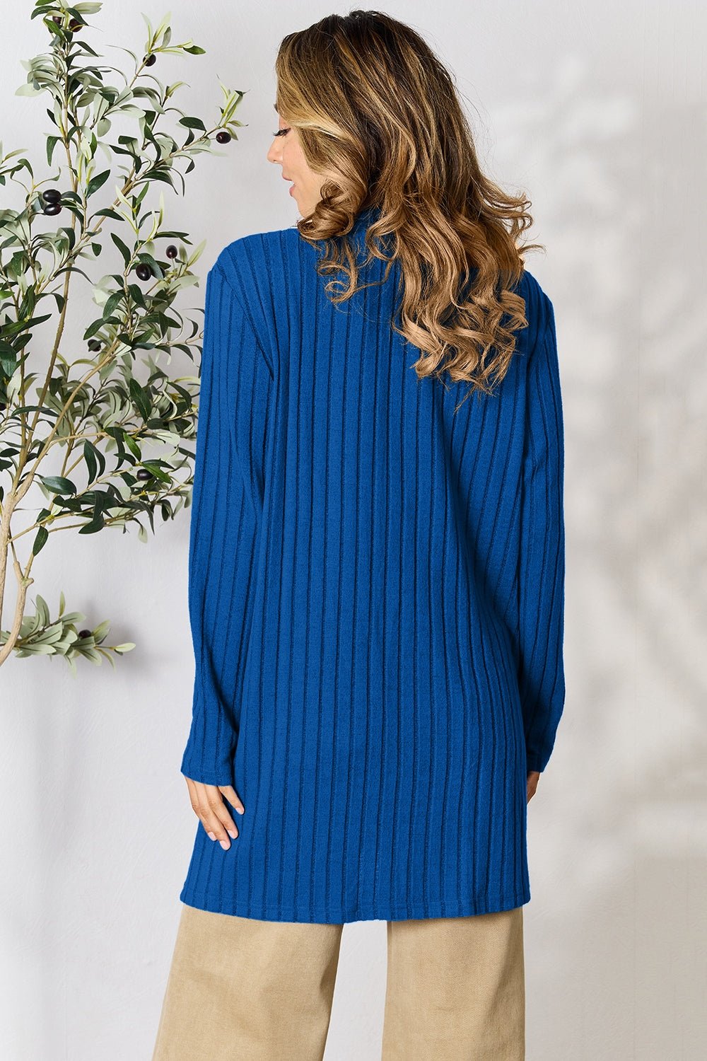 Basic Bae - Rib Knit Open Front Cardigan with Pockets