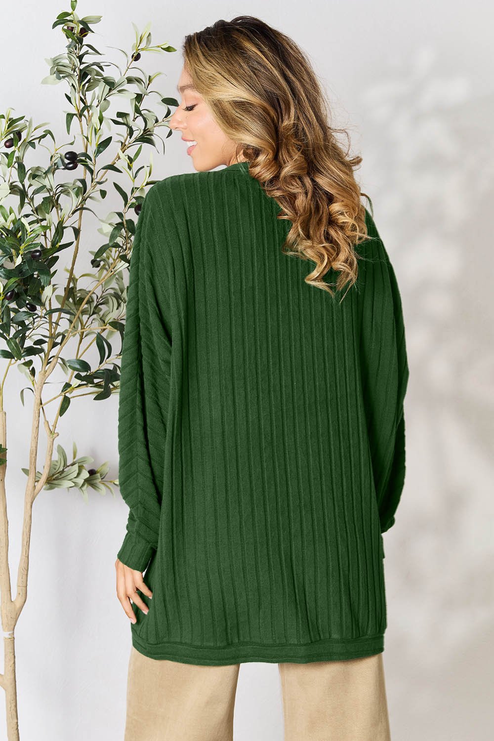 Basic Bae - Rib Knit Open Front Cocoon Cardigan