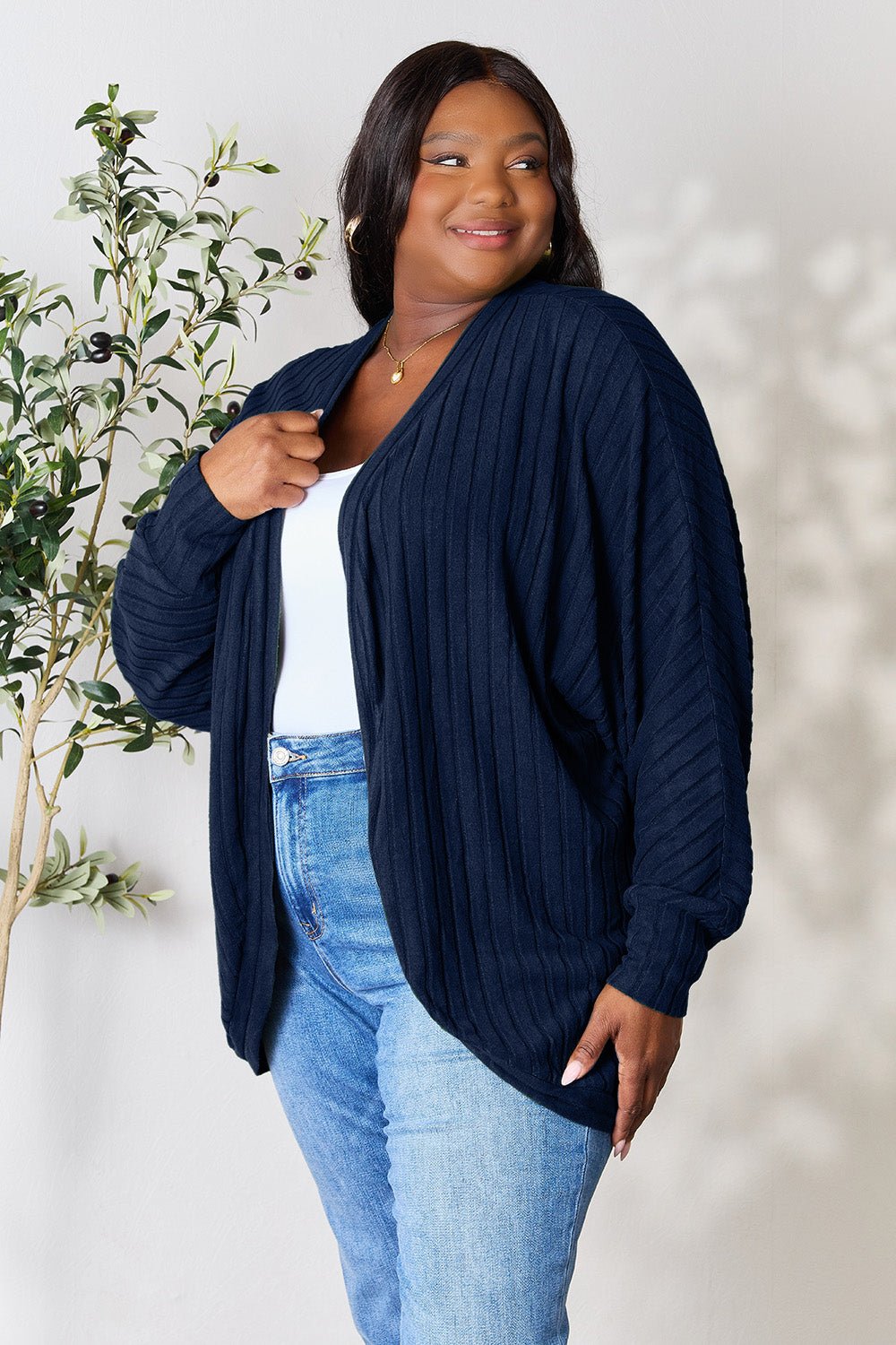 Basic Bae - Rib Knit Open Front Cocoon Cardigan