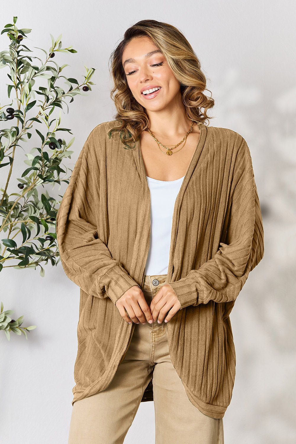 Basic Bae - Rib Knit Open Front Cocoon Cardigan