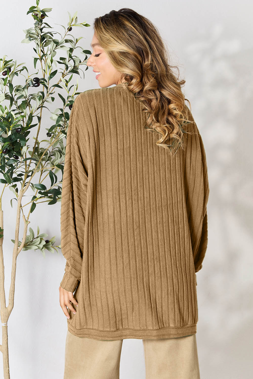 Basic Bae - Rib Knit Open Front Cocoon Cardigan