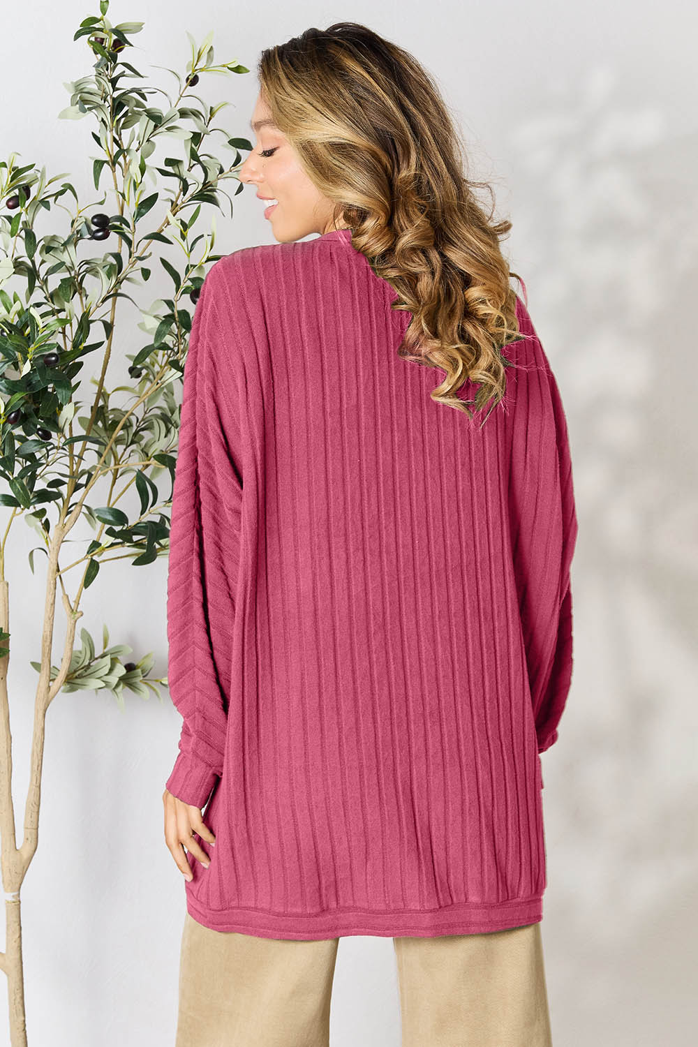 Basic Bae - Rib Knit Open Front Cocoon Cardigan