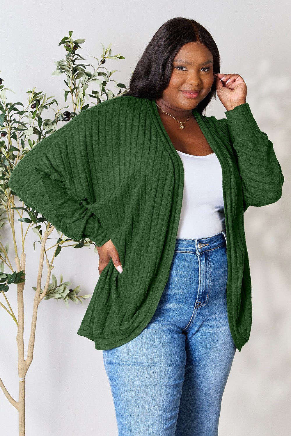 Basic Bae - Rib Knit Open Front Cocoon Cardigan