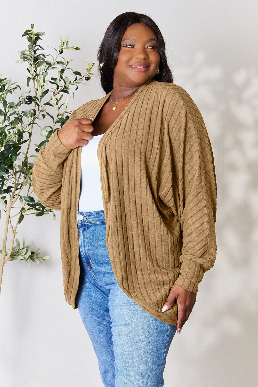 Basic Bae - Rib Knit Open Front Cocoon Cardigan