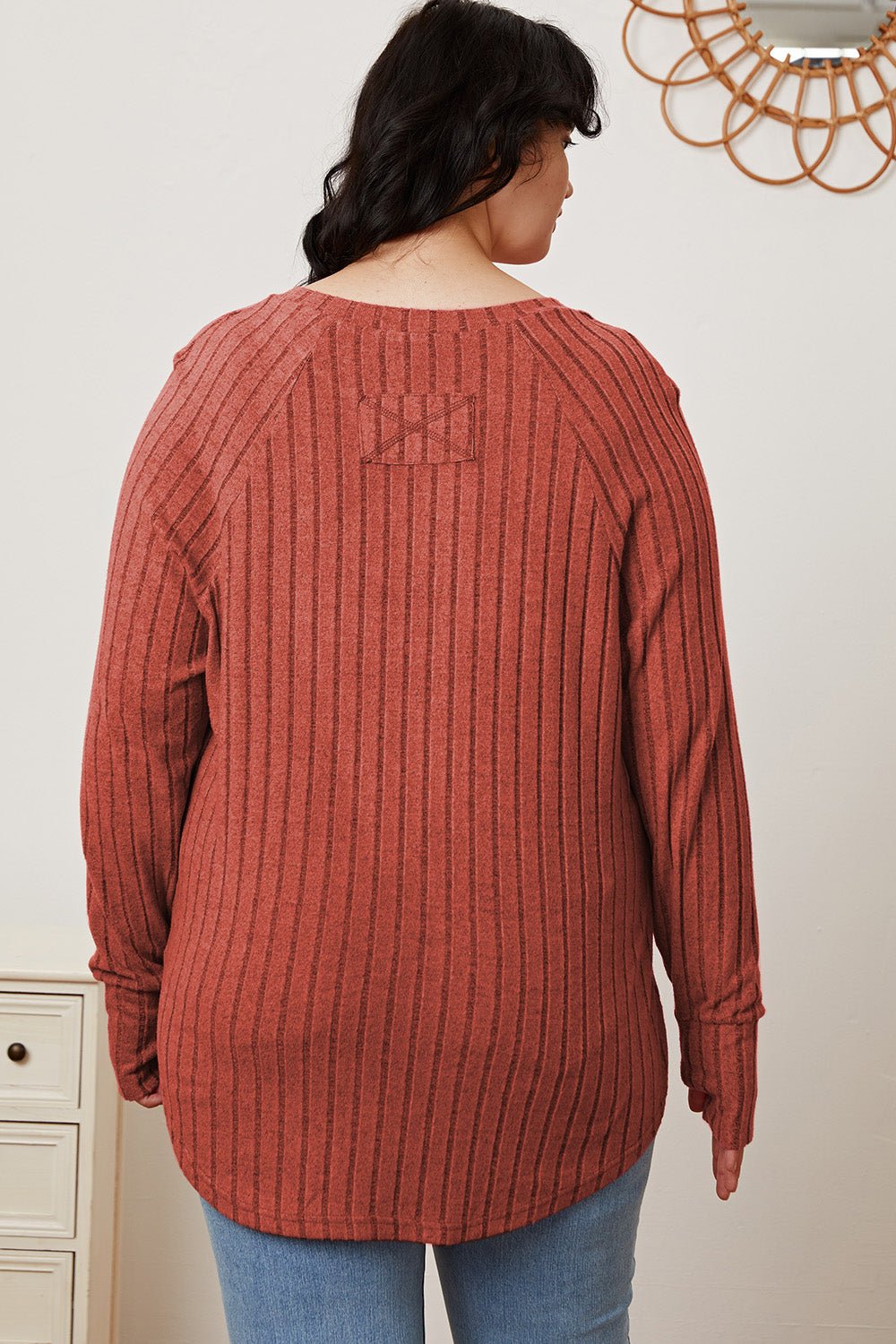 Basic Bae - Rib Knit Thumbhole Sleeve T-Shirt