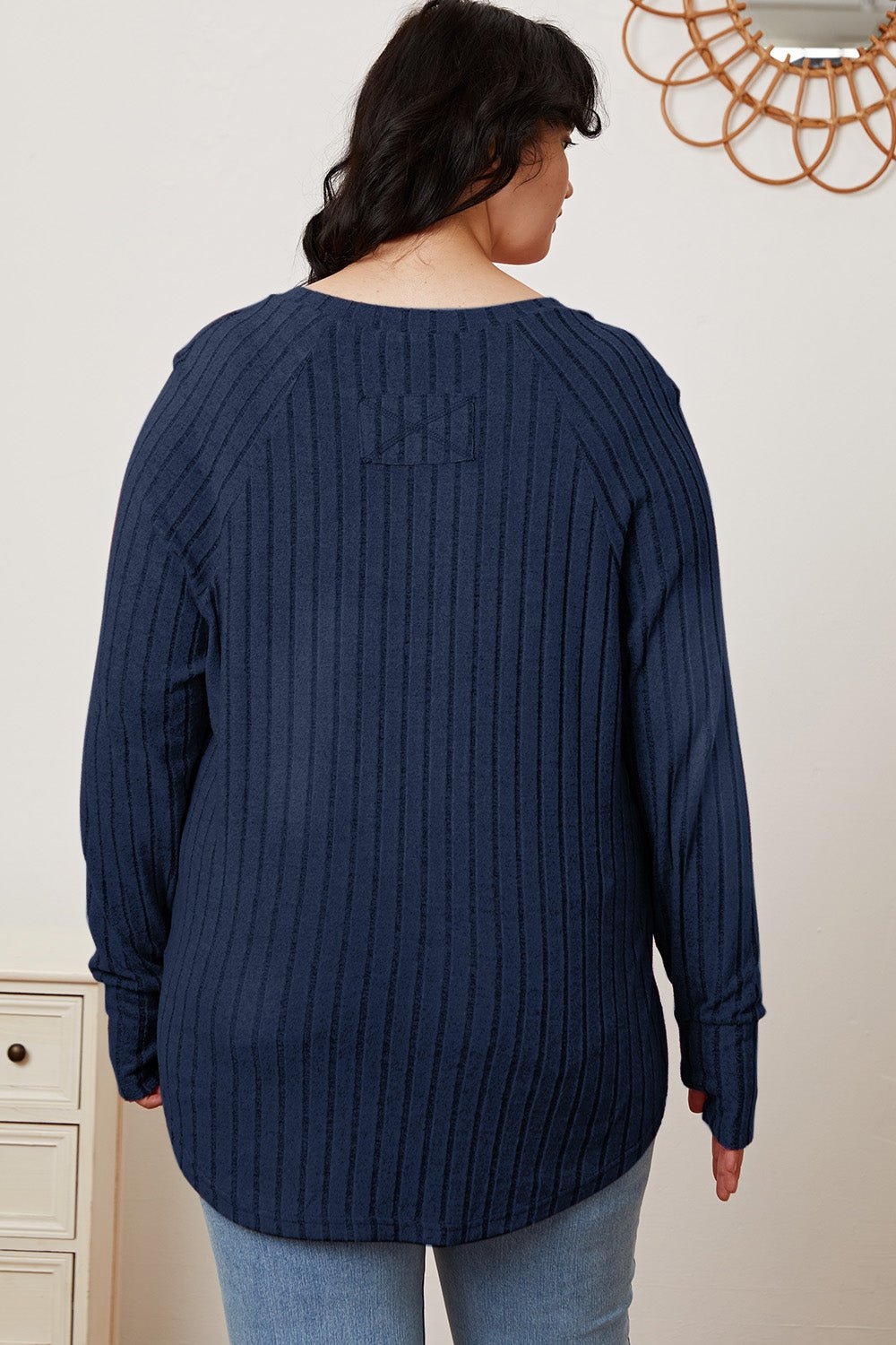 Basic Bae - Rib Knit Thumbhole Sleeve T-Shirt